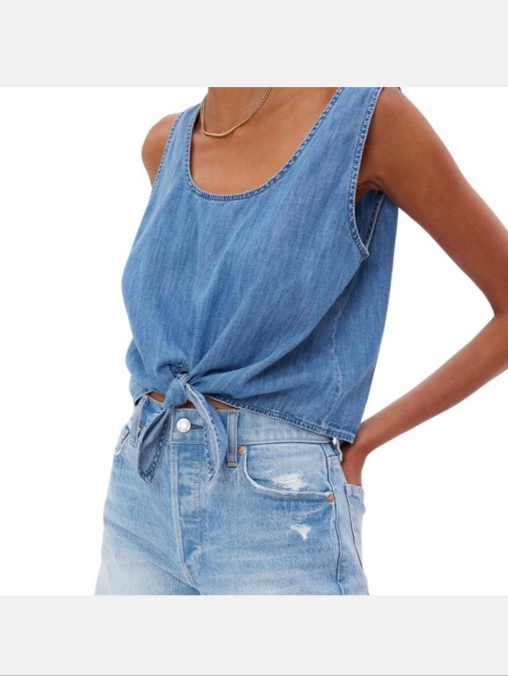 GAP Light Blue Denim Tie-Front Tank Top